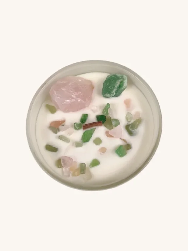 Čakrové sviečky s drahými kameňmi, 7 čakier, Srdcová čakra