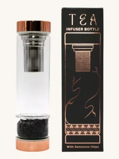 Luxusné sklenené fľaše na čaj, s komorou na kryštály, ružové zlato, odnímateľné sitko, 500ml, Ónyx