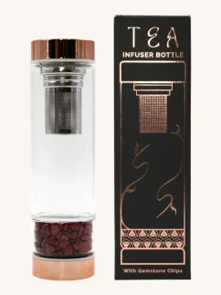 Luxusné sklenené fľaše na čaj, s komorou na kryštály, ružové zlato, odnímateľné sitko, 500ml, Jaspis