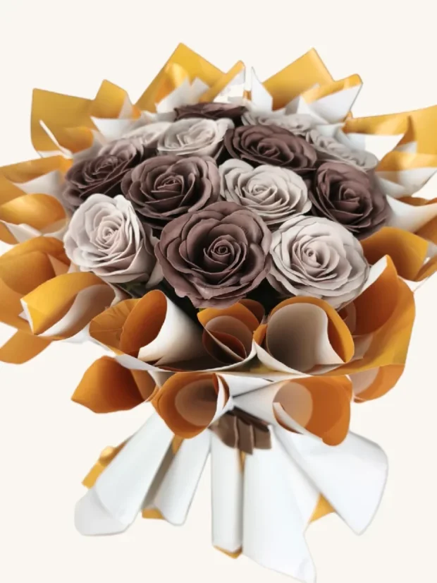 Elegantná mydlová kytica, trvácne mydlové ruže, medeno-šedé farby