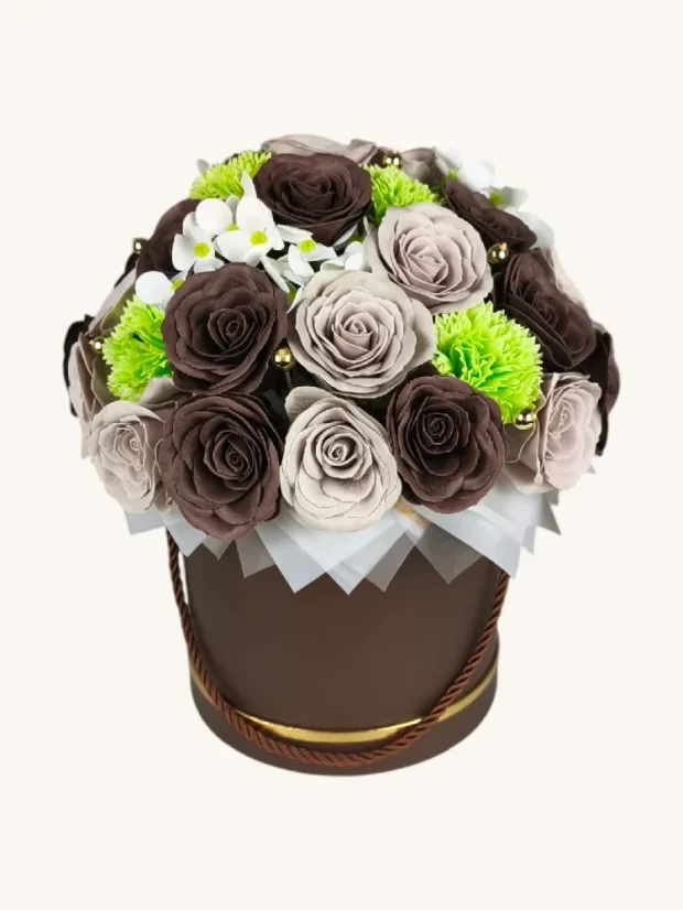 Veľký luxusný mydlový flower box Aura Decor, hnedý so zlatým lemom