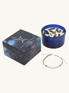 Blíženci - krištáľová sviečka s náramkom z drahokamov, 320g