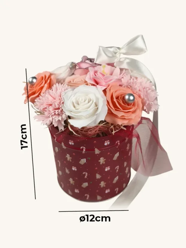 Mydlové kytice vo vianočnom boxe, ø12x17cm, červený box