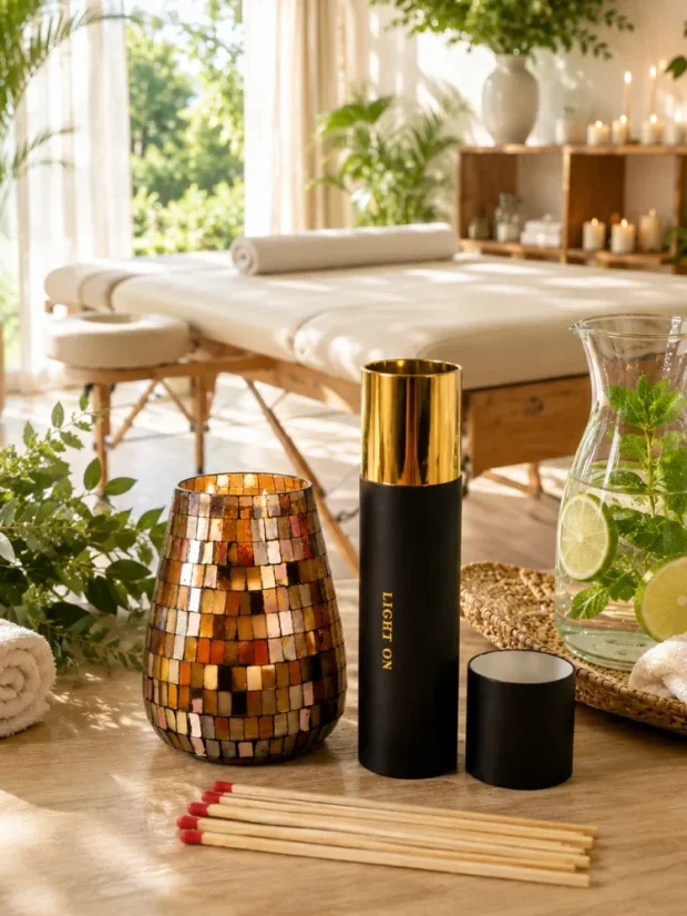 Sójová svíčka Golden Aura, velká svíčka (900 g) + zápalky, doba hoření 150 hodin