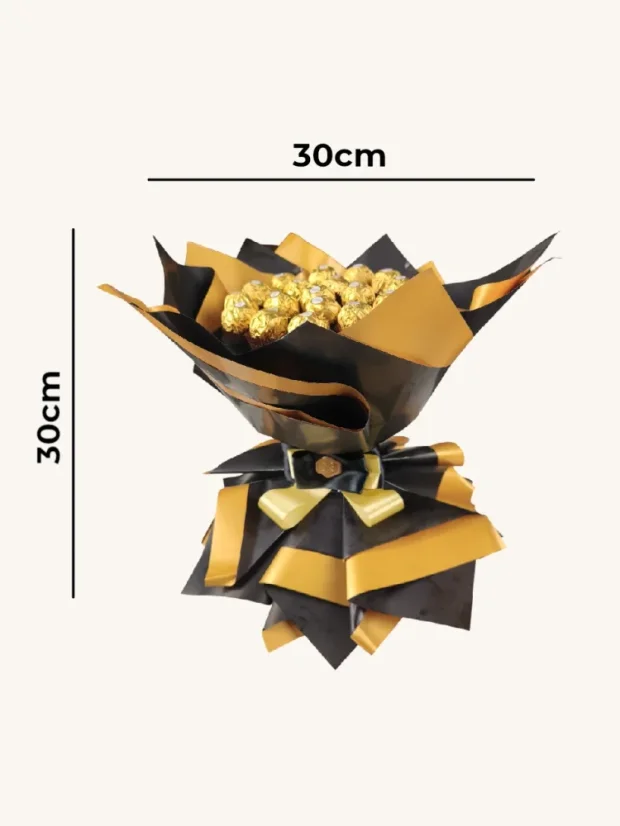 Darčeková sada praliniek Ferrero Rocher v tvare kytice, čierno-zlatá