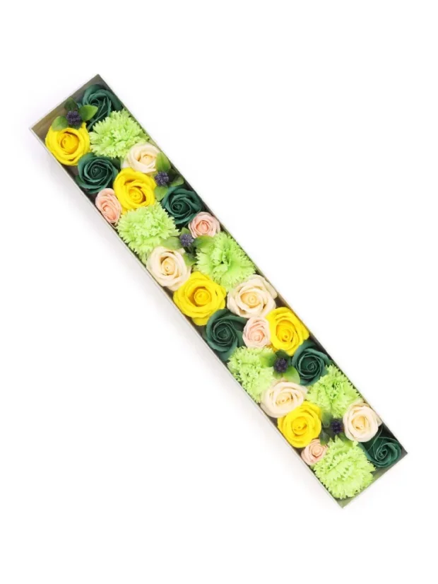 Mydlové kvety - extra dlhý darčekový box, žltá a zelená