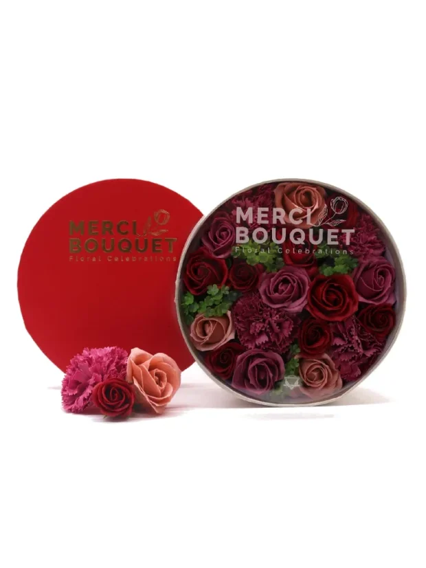 Mydlové kvety - okrúhly darčekový box, vintage ruže