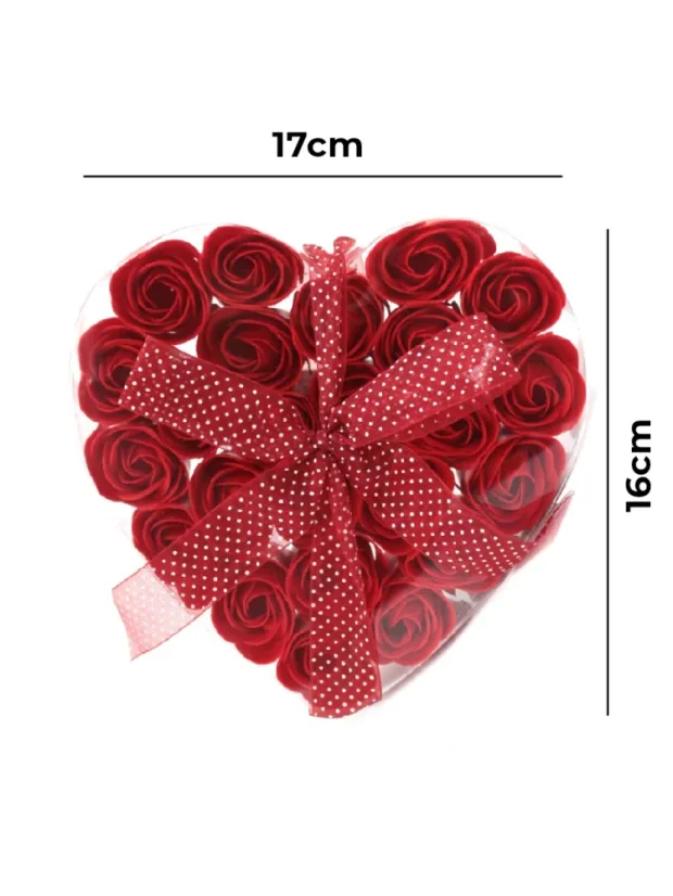 Darčeková sada mydlových kvetov, 24x ruža, tvar srdca, ružová