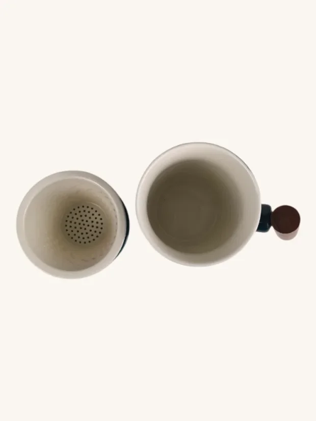 Porcelánový hrnček na čaj, s porcelánovým sitkom, 330ml, modrý