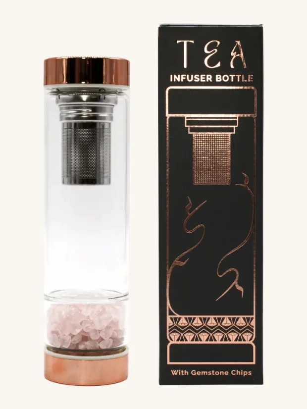 Luxusné sklenené fľaše na čaj, s komorou na kryštály, ružové zlato, odnímateľné sitko, 500m, Ruženín
