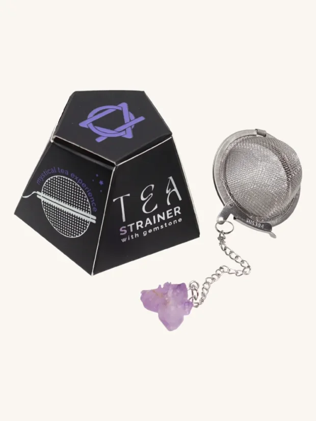 Sitko na čaj s drahým kameňom, nehrdzavejúca oceľ, Ametyst