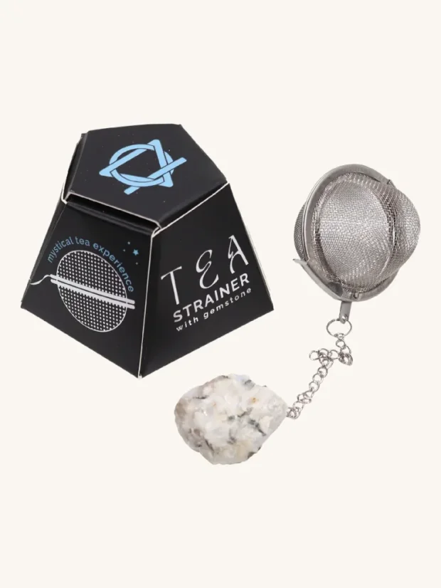 Sitko na čaj s drahým kameňom, nehrdzavejúca oceľ, Mesačný kameň