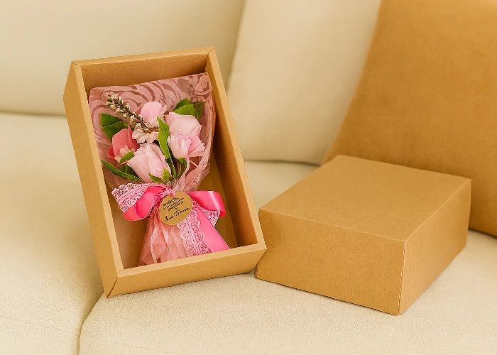 Mydlová kytica v krabici, balenie