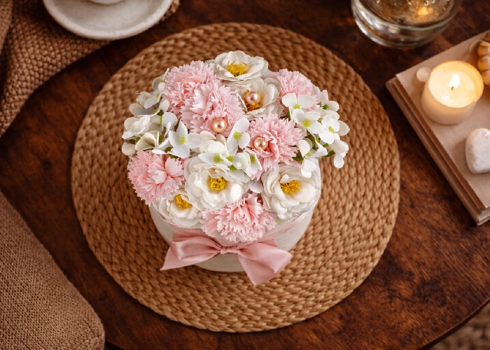 Mydlová kytica v košíku, detail