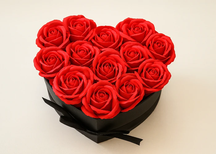 Mydlové kytice v darčekovom boxe, srdce