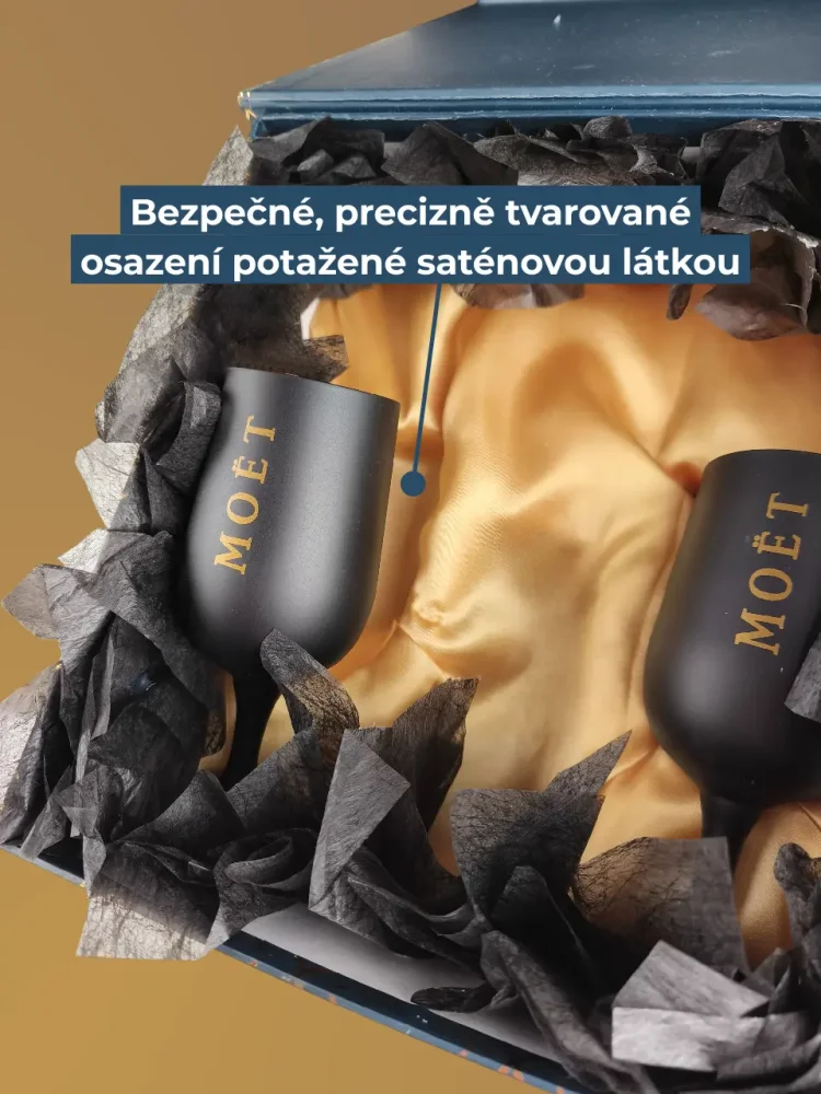 Business box Moët se skleněnými poháry, zlatý box s magnetem