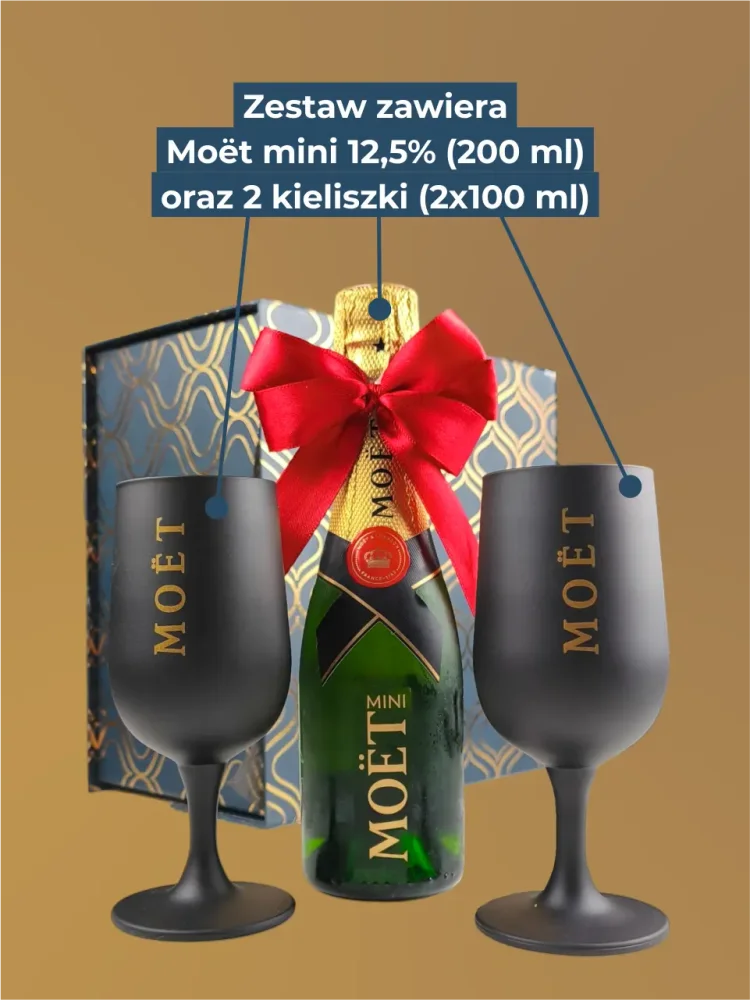 Business box Moët ze szklanymi kieliszkami, złoty box z magnesem