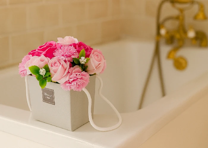 Mydlové kytice v darčekovom boxe, kúpeľ