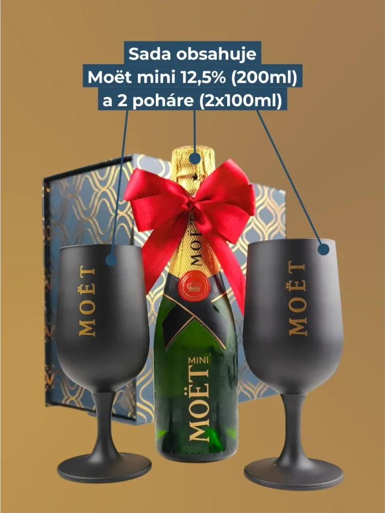 Business box Moët so sklenenými pohármi, zlatý box s magnetom