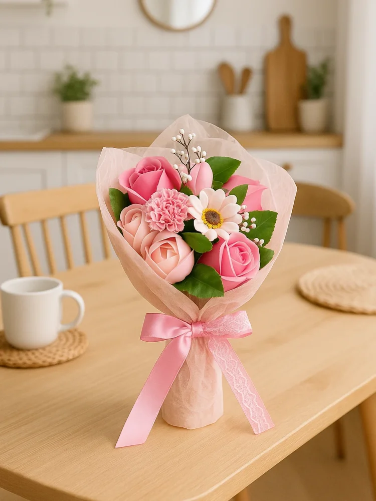 Mydlová kytica v krabici, dekoratívne balenie, ružová