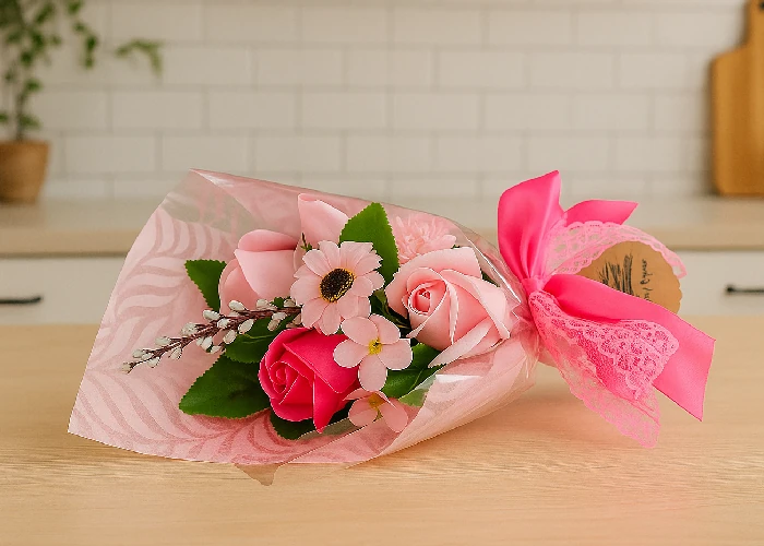 Mydlová kytica v krabici, detail